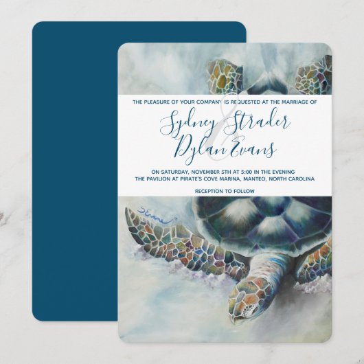 Uitnodiging voor Tropische Turtle Wedding (Voorkant / Achterkant)