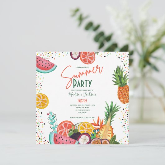 Uitnodiging voor tropische zomervruchten (Staand voorkant)