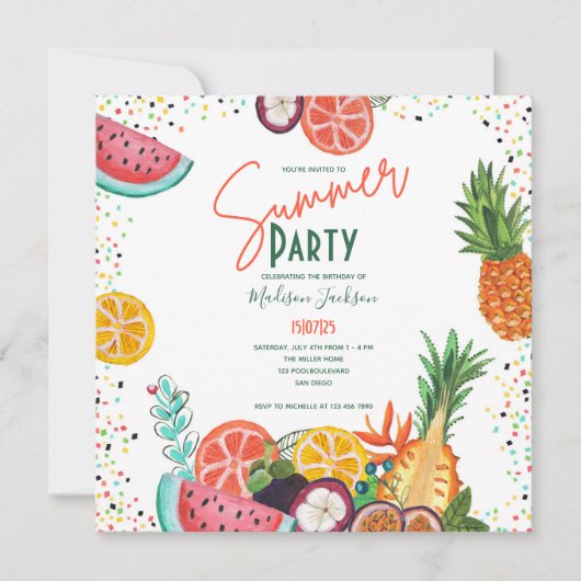 Uitnodiging voor tropische zomervruchten (Voorkant)