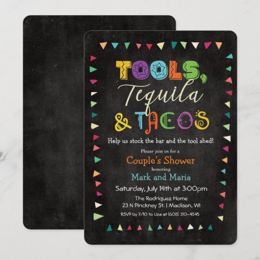 Uitnodiging voor Trouw Bruiloft Feest met Taco & T (Voorkant / Achterkant)