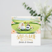 Uitnodiging voor trouwfeest golfer met golfbal op  (Staand voorkant)