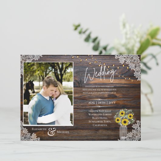 Uitnodiging voor trouwfeest met foto sjabloon van  (Staand voorkant)