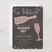 Uitnodiging voor trouwfeest met wijn glas in roos (Voorkant)