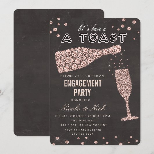 Uitnodiging voor trouwfeest met wijn glas in roosg (Voorkant / Achterkant)