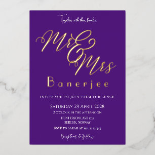 Uitnodiging voor trouwfeest Mr & Mrs Royal Purple