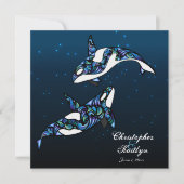 Uitnodiging voor trouwfeest van prachtige orka's (Voorkant)