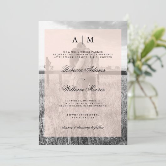 Uitnodiging voor trouwfoto's met Blush Pink Overla (Staand voorkant)