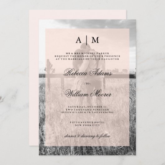 Uitnodiging voor trouwfoto's met Blush Pink Overla (Voorkant / Achterkant)