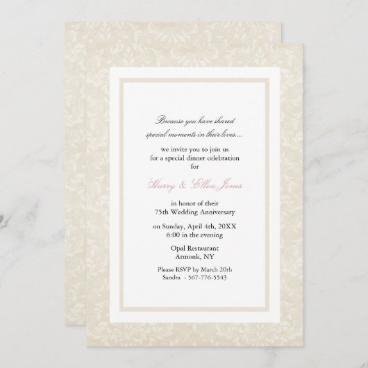 Uitnodiging voor trouwjubileum met Crème & Witte D (Voorkant / Achterkant)