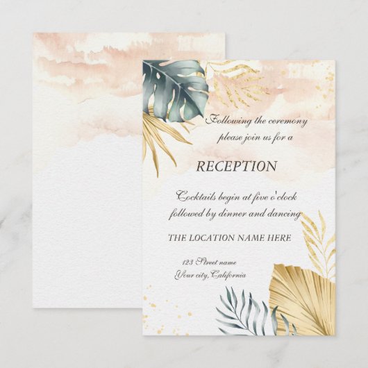Uitnodiging voor trouwreceptie met palmbladeren op (Voorkant / Achterkant)