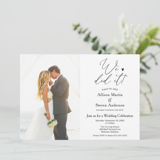 Uitnodiging voor trouwreceptie 'We Did It' (Staand voorkant)