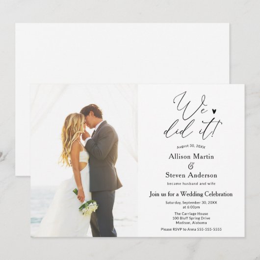 Uitnodiging voor trouwreceptie 'We Did It' (Voorkant / Achterkant)