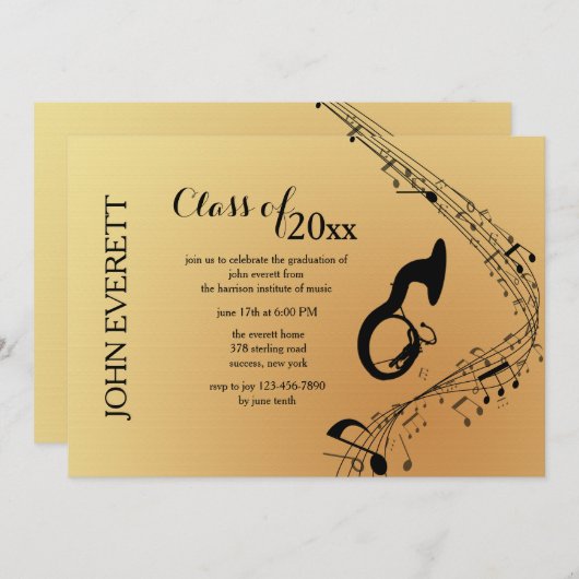 Uitnodiging voor tuba-muziekinstrument (Voorkant / Achterkant)