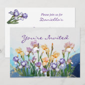 Uitnodiging voor tuinfeest verjaardag Iris bloem (Voorkant / Achterkant)