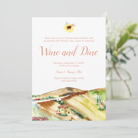 Uitnodiging voor Tuscany Wine and Dine dinerfeest (Staand voorkant)