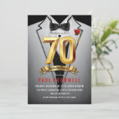 Uitnodiging voor tuxedo verjaardagsfeest 70 jaar (Staand voorkant)