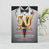 Uitnodiging voor tuxedo verjaardagsfeestje 50 jaar (Staand voorkant)
