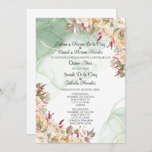 UITNODIGING VOOR TWEE QUINCEANERAS (Voorkant / Achterkant)