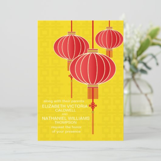 Uitnodiging voor tweekleppige Chinese lantaarnaarn (Staand voorkant)