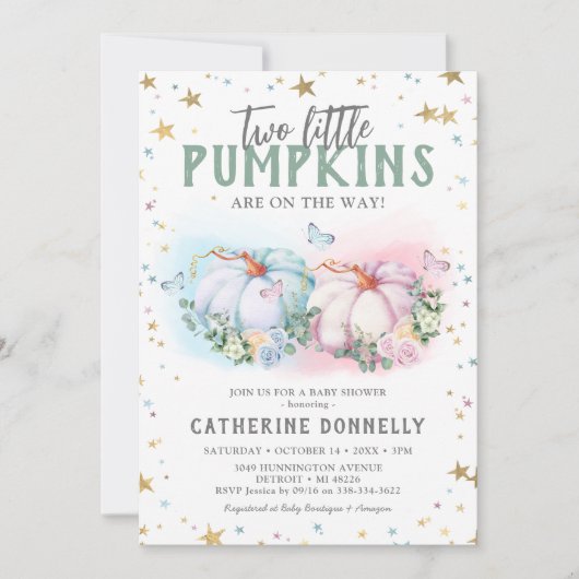 Uitnodiging voor tweeling baby shower voor jongen  (Voorkant)