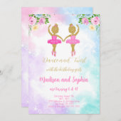 Uitnodiging voor Tweeling Ballerina (Voorkant / Achterkant)