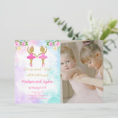 Uitnodiging voor tweeling-ballerina-foto (Staand voorkant)