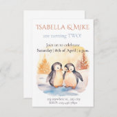Uitnodiging voor tweelingfeest met waterverf bewer (Voorkant / Achterkant)