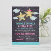 Uitnodiging voor Twin Chalkboard Little Star Baby (Staand voorkant)