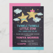 Uitnodiging voor Twin Chalkboard Little Star Baby (Voorkant / Achterkant)