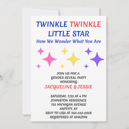 Uitnodiging voor Twinkle Twinkle Little Star Gesla (Voorkant)