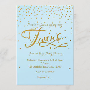 Uitnodiging voor TWINS baby shower lichtblauw & go