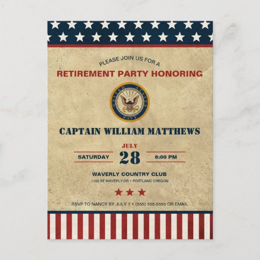 Uitnodiging voor U.S. Navy Retirement Party (Voorkant)