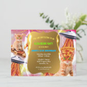 Uitnodiging voor UFO Cat Birthday Party (Staand voorkant)