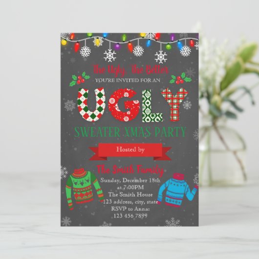 Uitnodiging voor Ugly Kerst sweater (Staand voorkant)