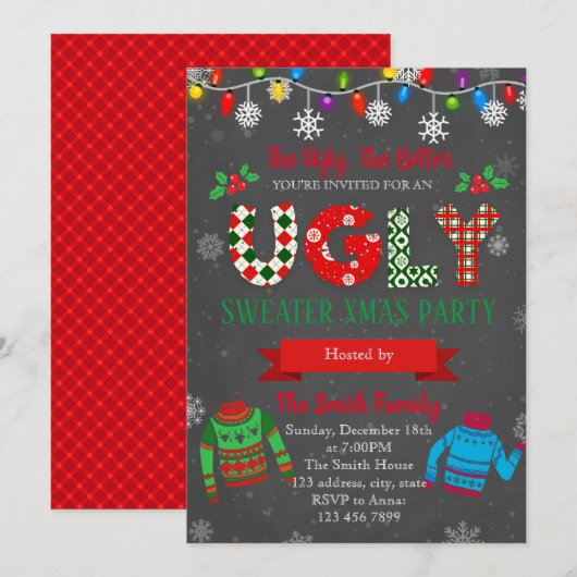 Uitnodiging voor Ugly Kerst sweater (Voorkant / Achterkant)