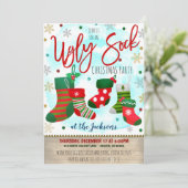 Uitnodiging voor Ugly Sock Kerstparty (Staand voorkant)