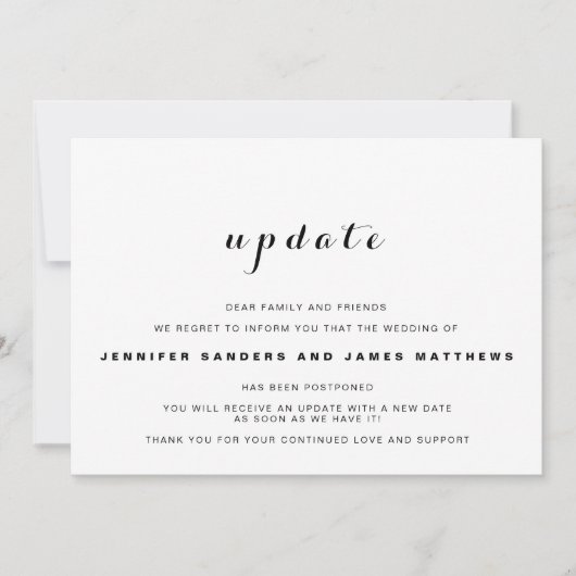 Uitnodiging voor uitstel van de bruiloft (Voorkant)