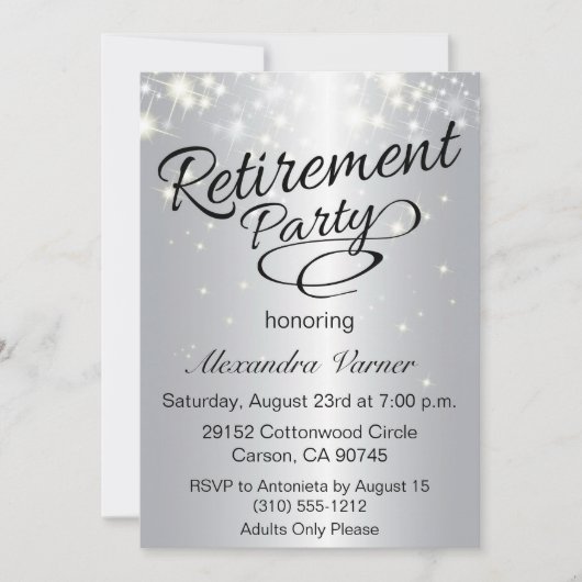 Uitnodiging voor uittredingspartij legant - Zilver (Voorkant)