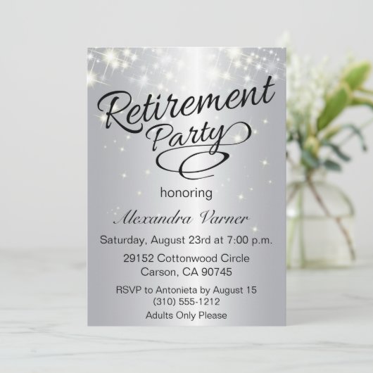 Uitnodiging voor uittredingspartij legant - Zilver (Staand voorkant)