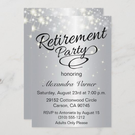 Uitnodiging voor uittredingspartij legant - Zilver (Voorkant / Achterkant)