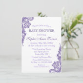 Uitnodiging voor Ultra Violet Lace Baby shower (Staand voorkant)