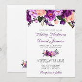 Uitnodiging voor ultraviolet Paars Floral Wedding  (Voorkant / Achterkant)