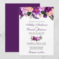 Uitnodiging voor ultraviolet Paars Floral Wedding