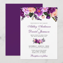 Uitnodiging voor ultraviolet Paars Floral Wedding 