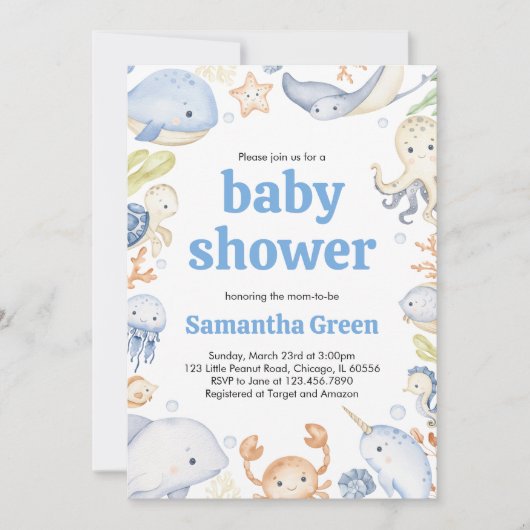 Uitnodiging voor Under the Sea Baby Shower (Voorkant)