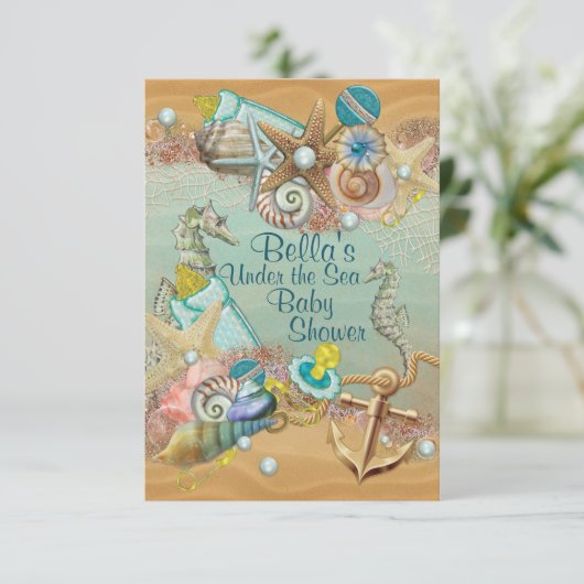 Uitnodiging voor Under the Sea Baby Shower (Staand voorkant)
