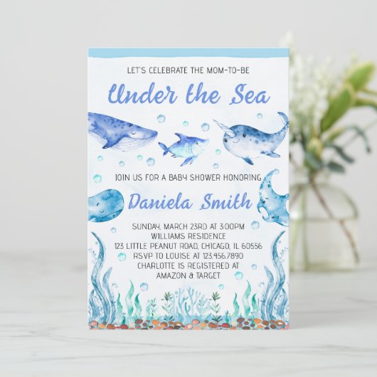 Uitnodiging voor Under the Sea Baby Shower (Staand voorkant)