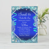Uitnodiging voor Under The Sea Blue Sweet 16 (Staand voorkant)