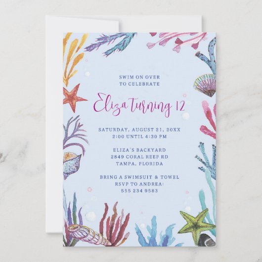 Uitnodiging voor Under the Sea Coral Reef-feestje (Voorkant)