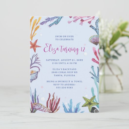 Uitnodiging voor Under the Sea Coral Reef-feestje (Staand voorkant)